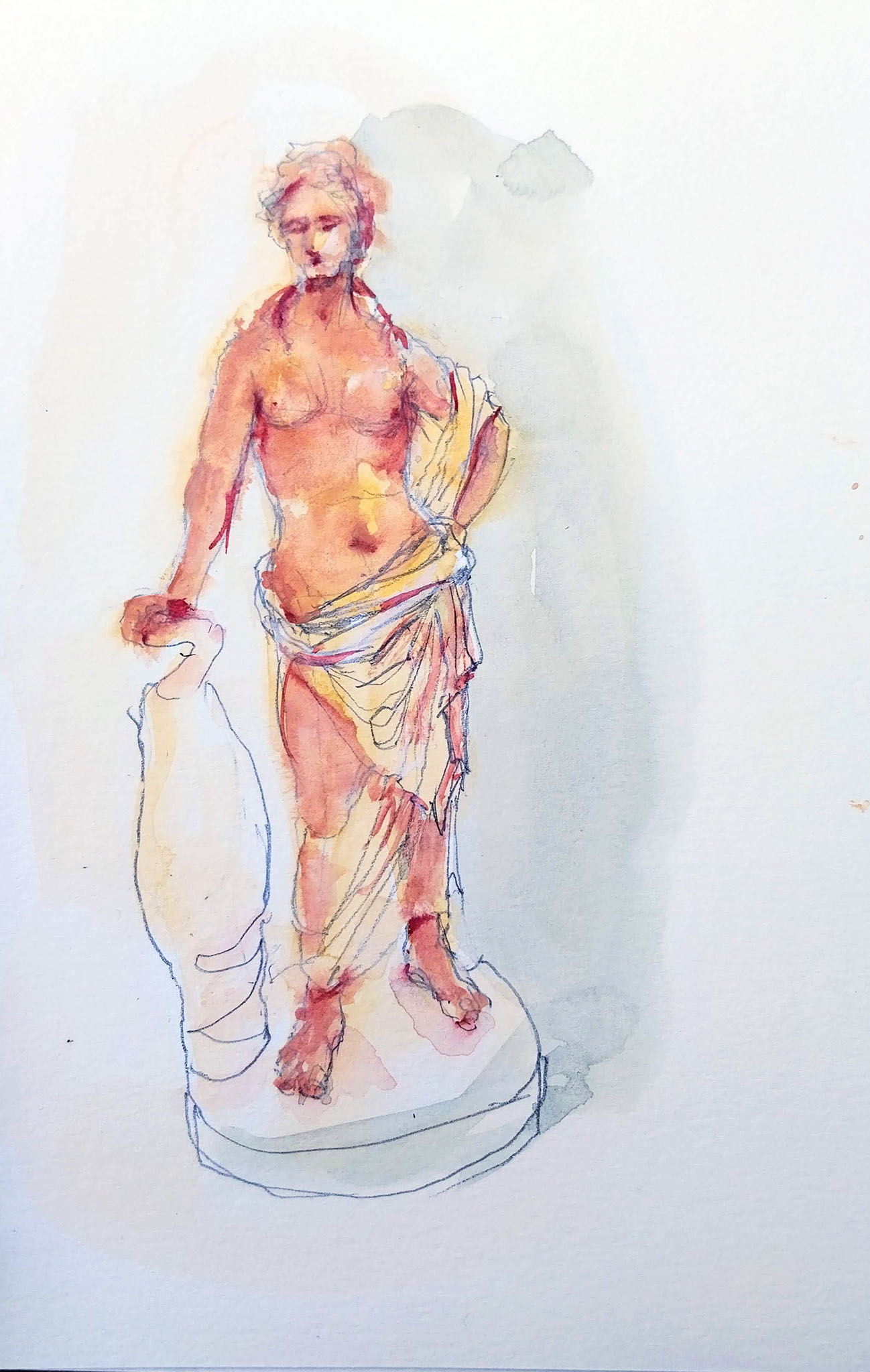 original and authentic sculpture by artist stéphane gantelet. title of artwork : aquarelle_322_Italie_Naples_personnage_sculpture_rose_2025