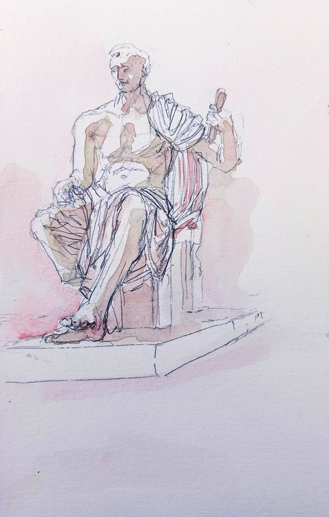 original and authentic sculpture by artist stéphane gantelet. title of artwork : aquarelle_321_Italie_Naples_personnage_sculpture_rose_2025