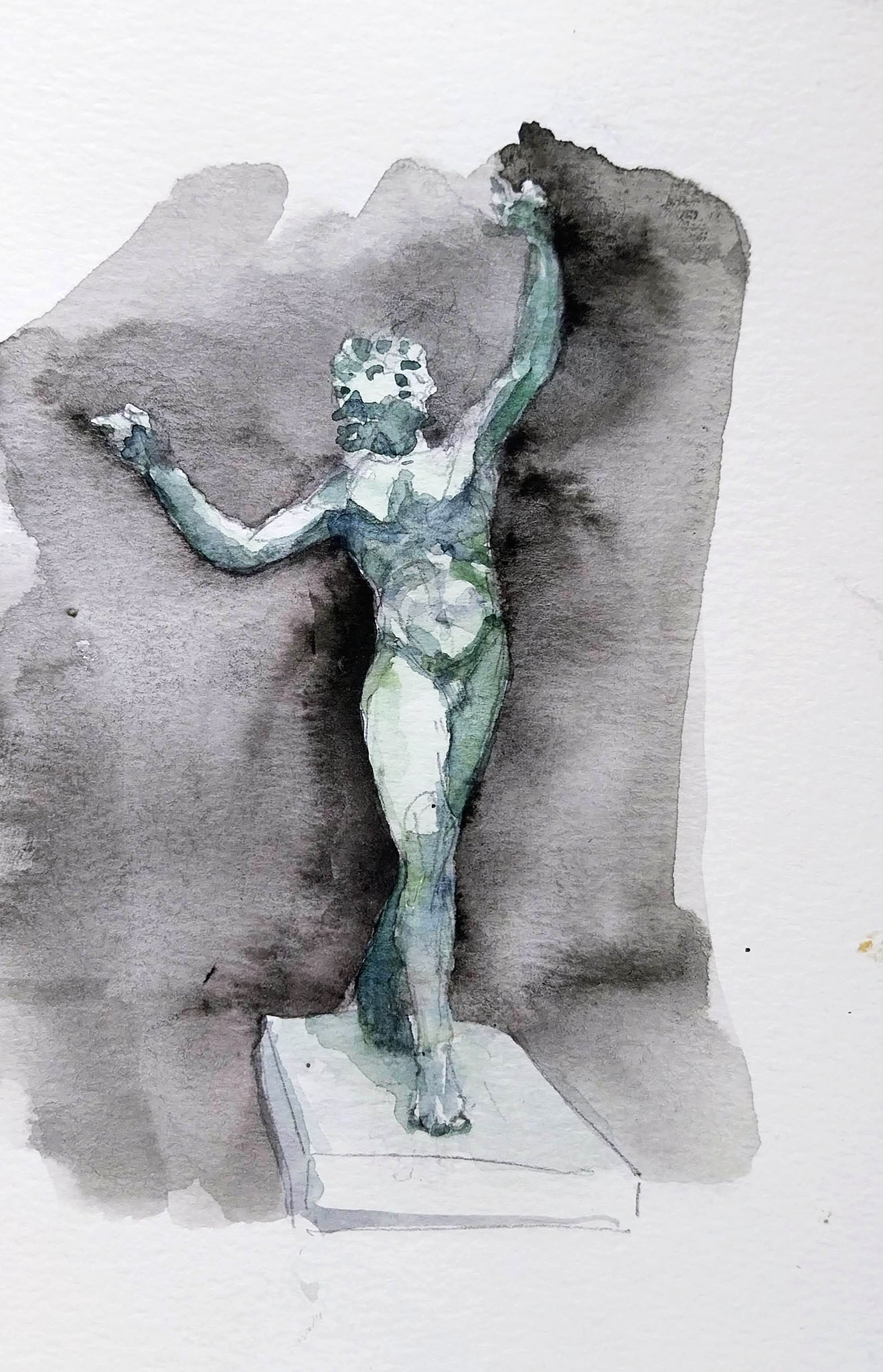 original and authentic sculpture by artist stéphane gantelet. title of artwork : aquarelle_327_Italie_Naples_personnage_sculpture_vert_2025