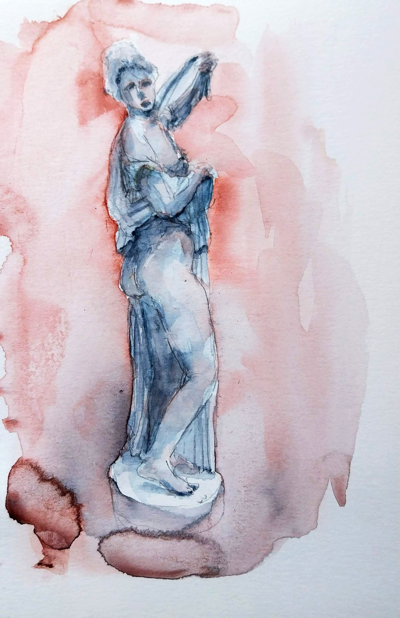 original and authentic sculpture by artist stéphane gantelet. title of artwork : aquarelle_326_Italie_Naples_personnage_sculpture_rouge_2025