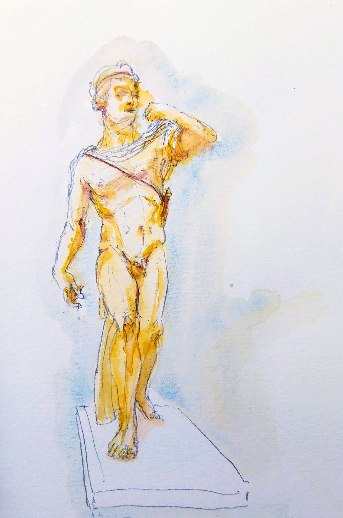 original and authentic sculpture by artist stéphane gantelet. title of artwork : aquarelle_320_Italie_Naples_personnage_sculpture_jaune_2025