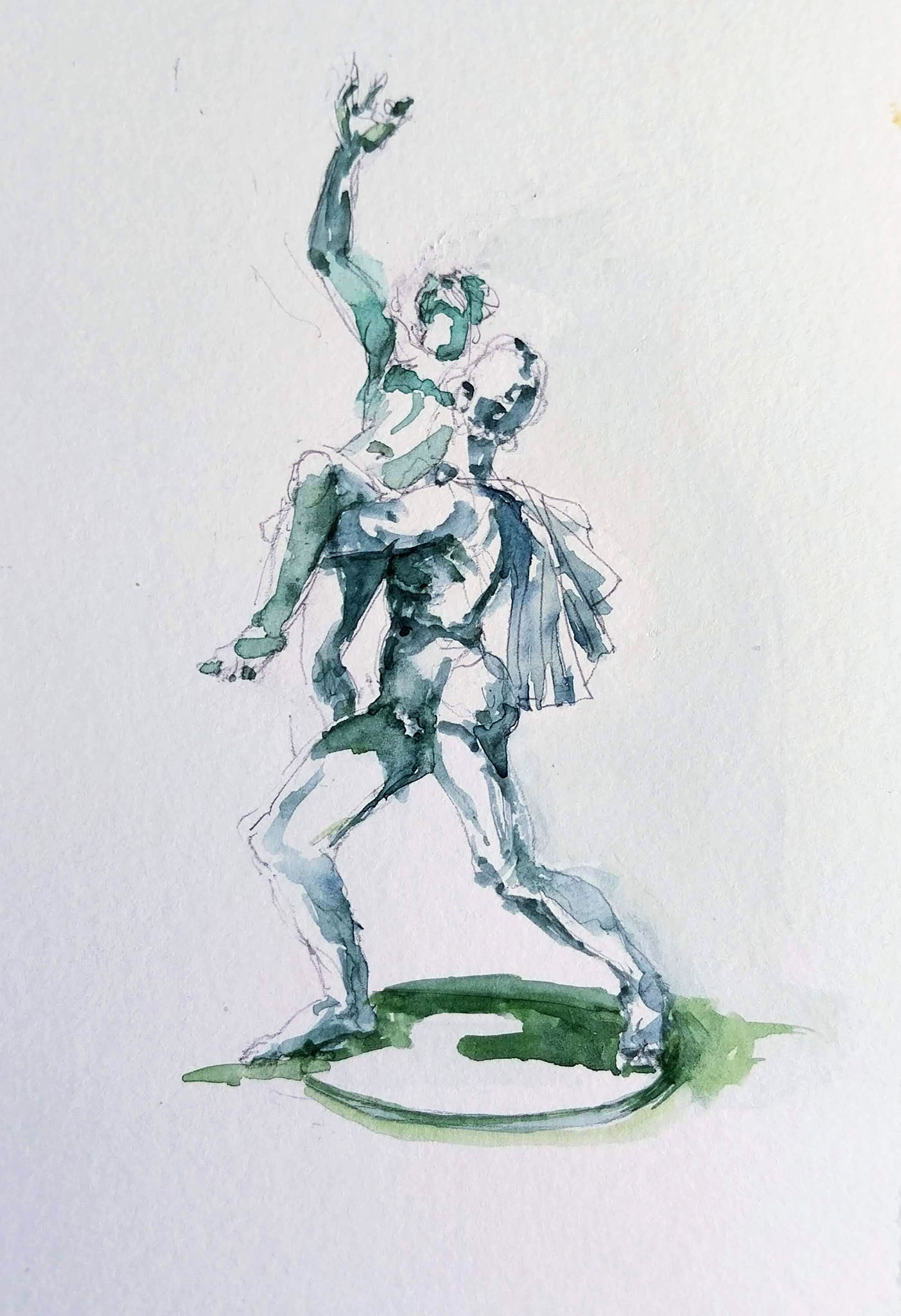 original and authentic sculpture by artist stéphane gantelet. title of artwork : aquarelle_319_Italie_Naples_personnage_sculpture_vert_2025