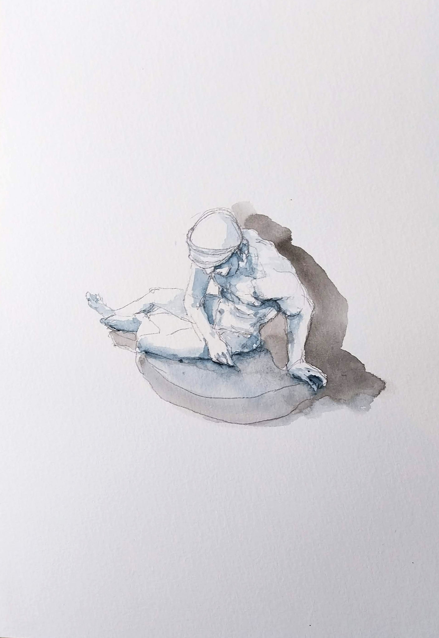 original and authentic sculpture by artist stéphane gantelet. title of artwork : aquarelle_328_Italie_Naples_personnage_sculpture_gris_2025
