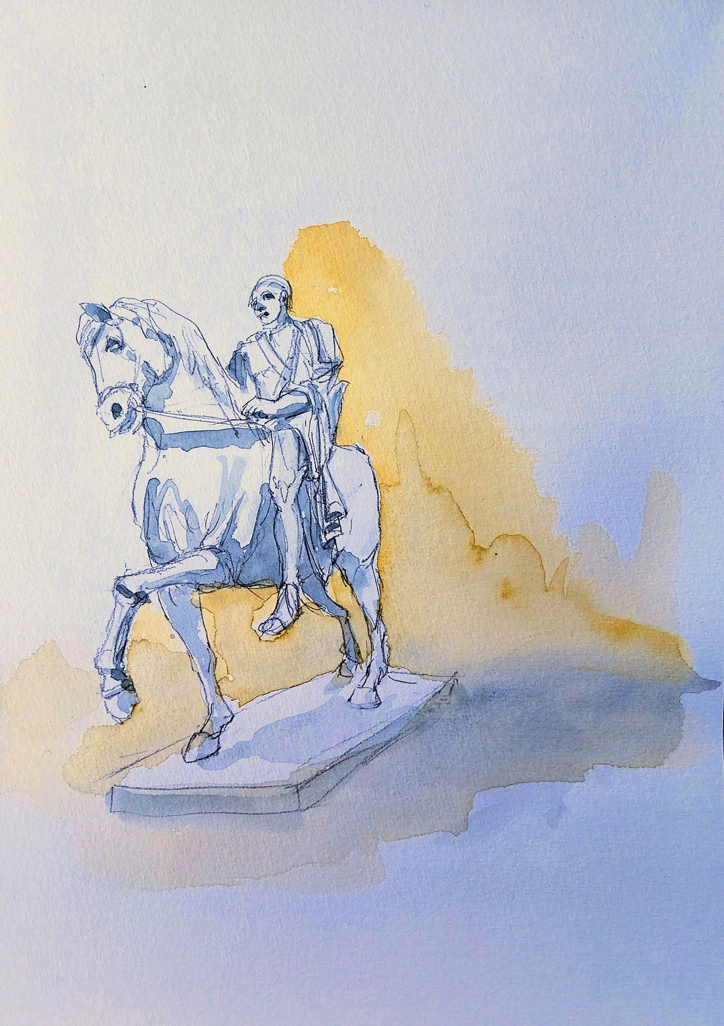 original and authentic sculpture by artist stéphane gantelet. title of artwork : aquarelle_325_Italie_Naples_personnage_sculpture_orange_2025