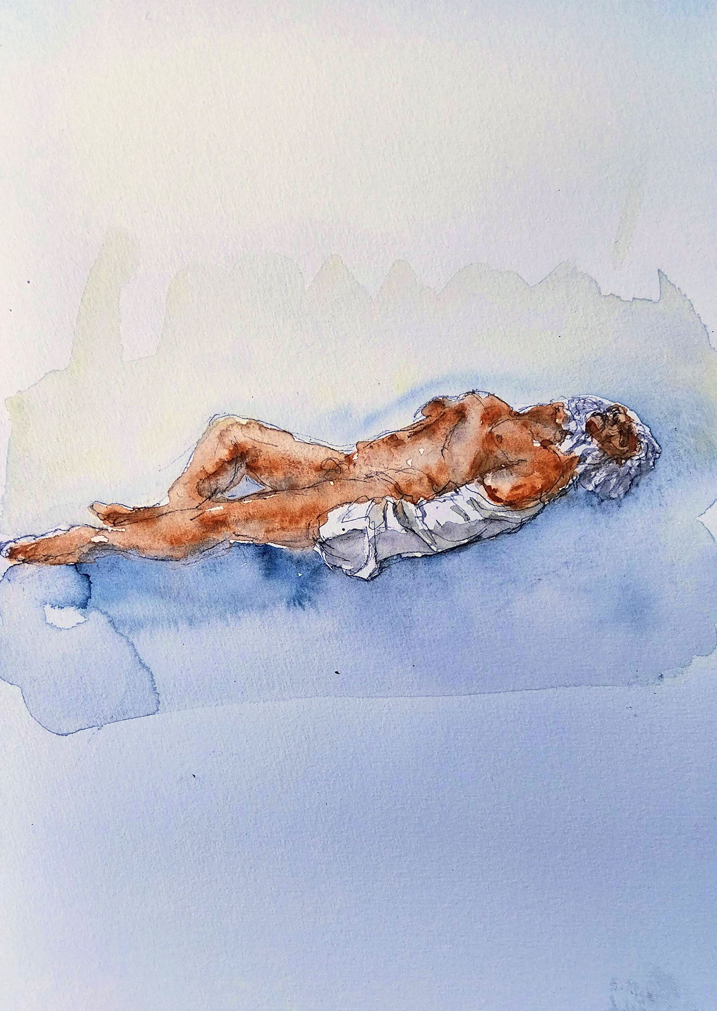 original and authentic sculpture by artist stéphane gantelet. title of artwork : aquarelle_324_Italie_Naples_personnage_sculpture_marron_2025