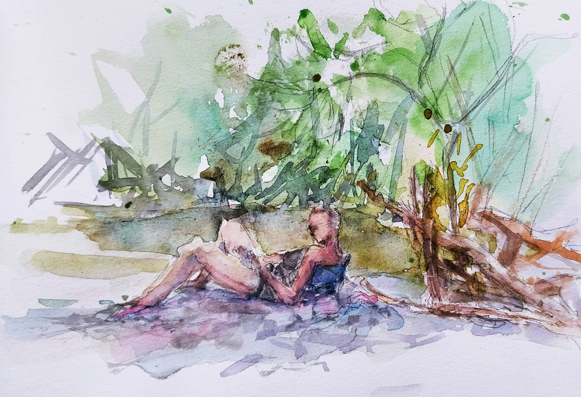 original and authentic sculpture by artist stéphane gantelet. title of artwork : aquarelle_336_Cevennes_Souillas_paysage_riviere_vert_2026