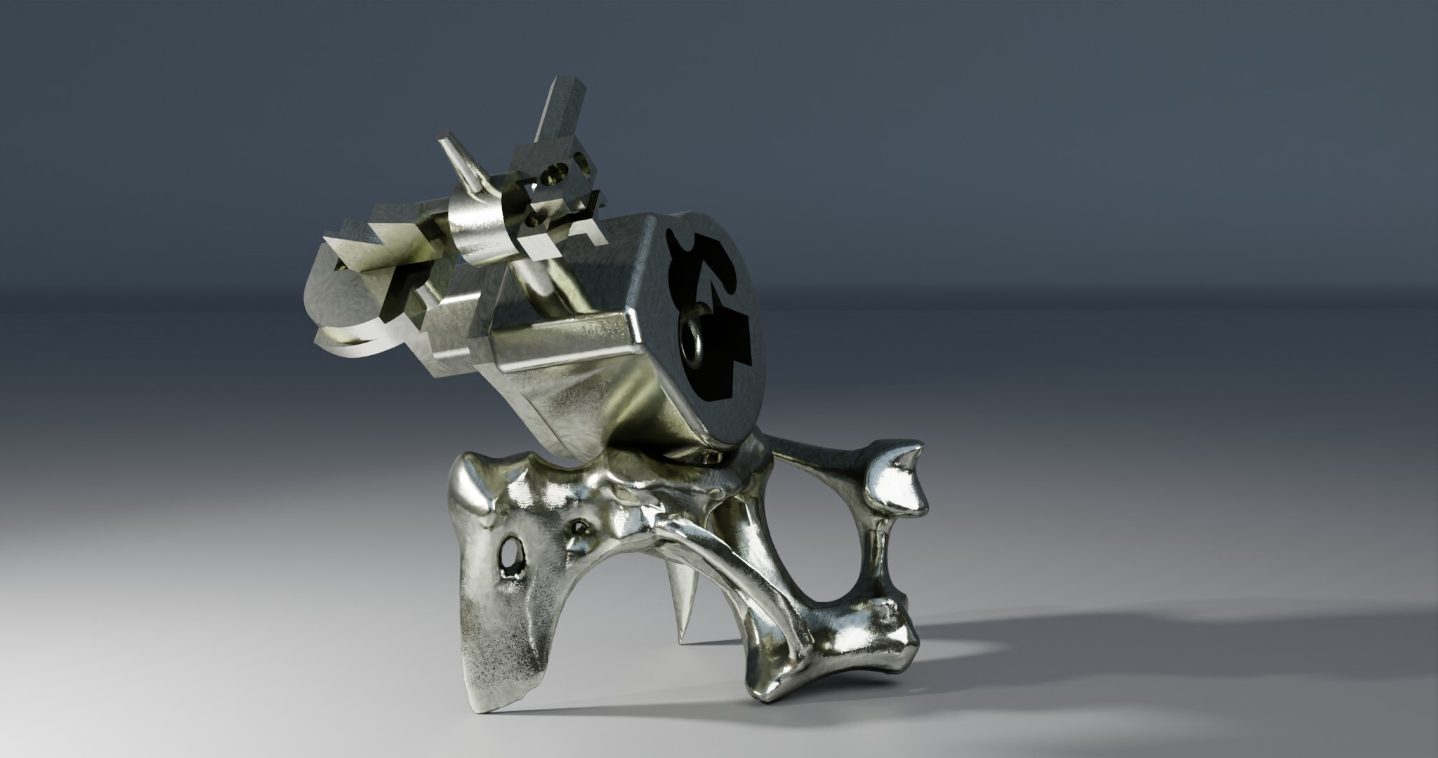 I come from the bronze age, having been a foundryman for 15 years. Then I became interested in virtual space. That’s what I experienced. This passage from one to the other. Today, I would say from one from the other. With the MachineOs series, I sought to interrogate this new tool by bringing into dialogue the modeling concepts at work in my software. A bit like a blowtorch talking to a hammer. MachineOs are thus the result of a dialogue between polygonal modeling and NURBS. One is more geared to mechanical, angular shapes, the other to organic, supple forms.