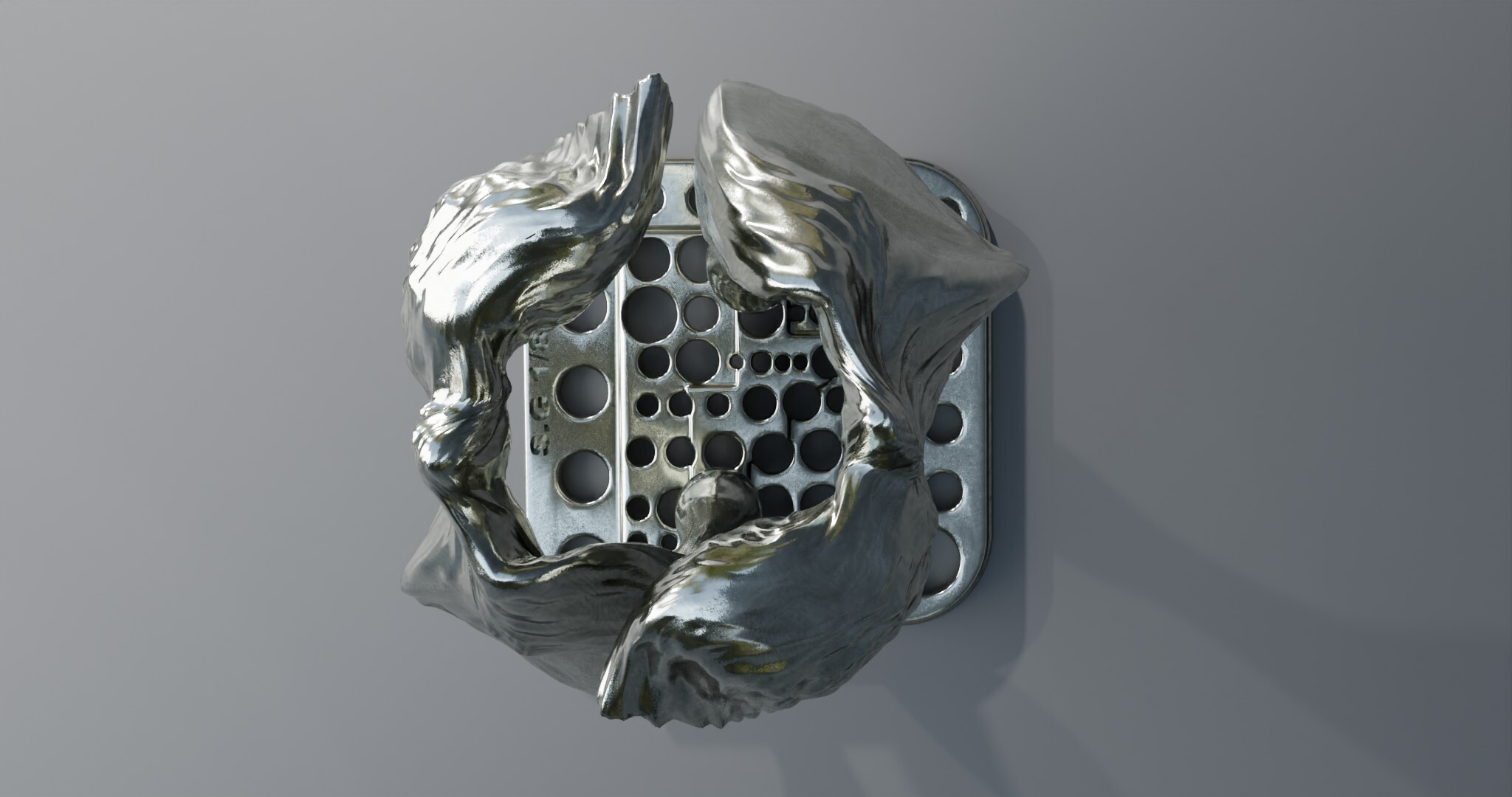 I come from the bronze age, having been a foundryman for 15 years. Then I became interested in virtual space. That’s what I experienced. This passage from one to the other. Today, I would say from one from the other. With the MachineOs series, I sought to interrogate this new tool by bringing into dialogue the modeling concepts at work in my software. A bit like a blowtorch talking to a hammer. MachineOs are thus the result of a dialogue between polygonal modeling and NURBS. One is more geared to mechanical, angular shapes, the other to organic, supple forms.