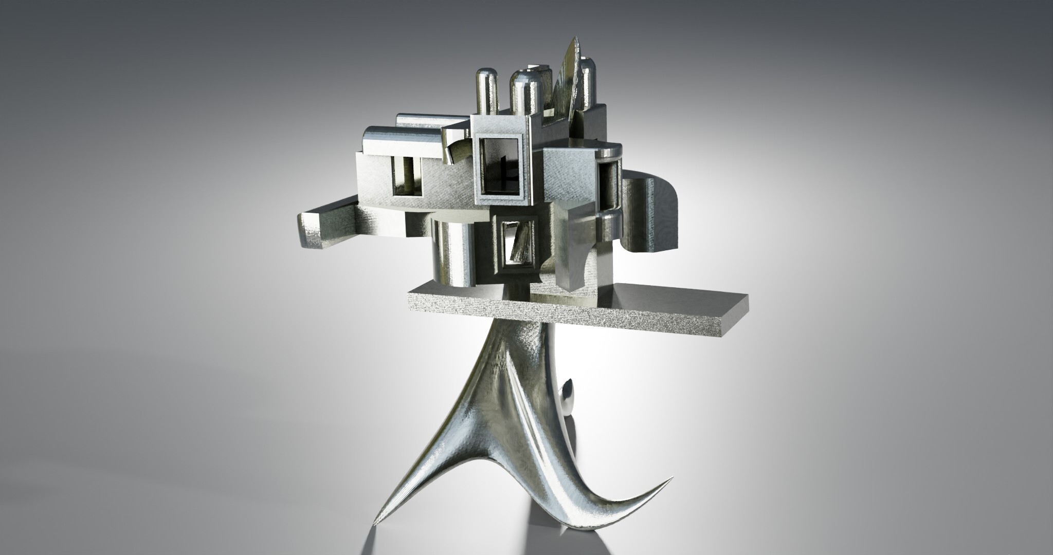 I come from the bronze age, having been a foundryman for 15 years. Then I became interested in virtual space. That’s what I experienced. This passage from one to the other. Today, I would say from one from the other. With the MachineOs series, I sought to interrogate this new tool by bringing into dialogue the modeling concepts at work in my software. A bit like a blowtorch talking to a hammer. MachineOs are thus the result of a dialogue between polygonal modeling and NURBS. One is more geared to mechanical, angular shapes, the other to organic, supple forms.